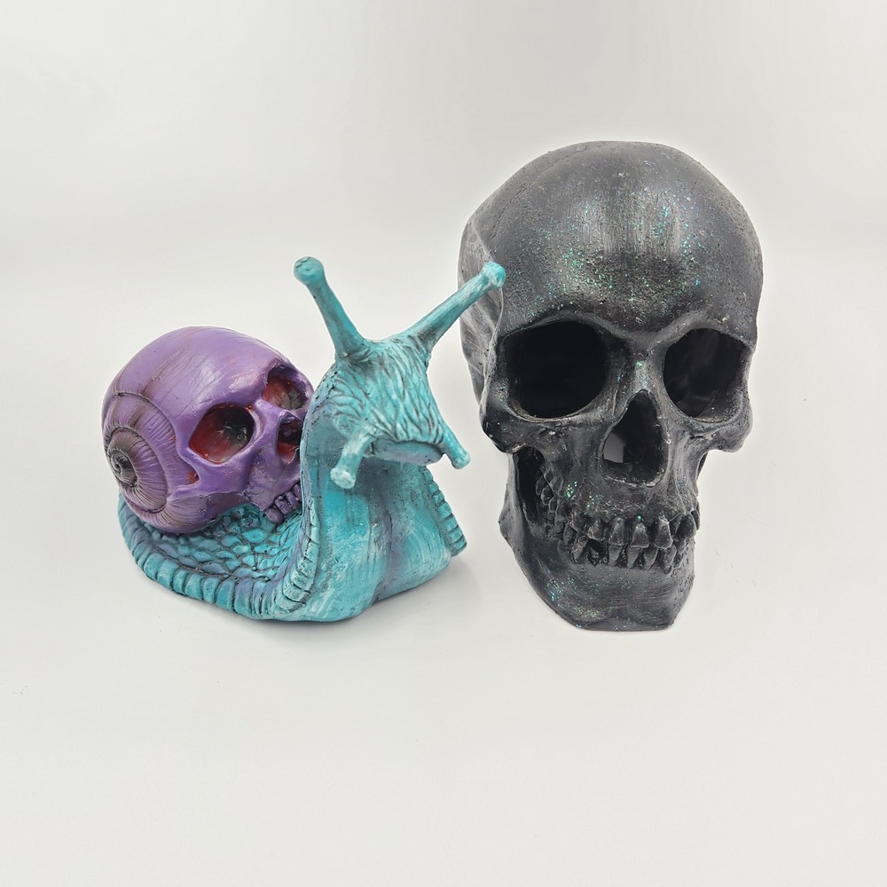Skull Snail Figurine Purple Teal & Black Skull Gothic Oddities Dark Academia